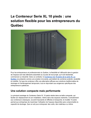 Le Conteneur Serie XL 10 pieds _ une solution flexible pour les entrepreneurs du Québec