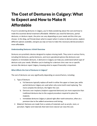 The Cost of Dentures in Calgary What to Expect