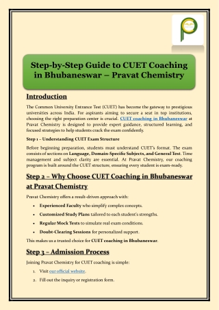 Step-by-Step Guide to CUET Coaching in Bhubaneswar – Pravat Chemistry