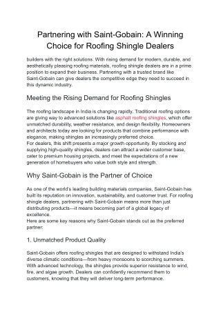 Partnering with Saint-Gobain A Winning Choice for Roofing Shingle Dealers