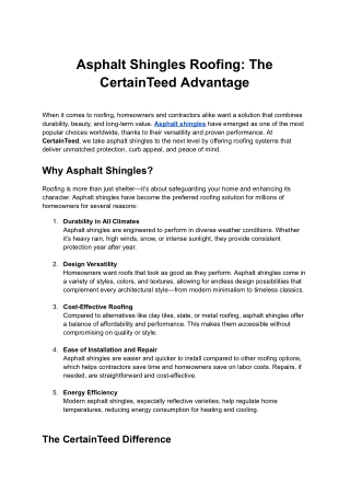 Asphalt Shingles Roofing The CertainTeed Advantage