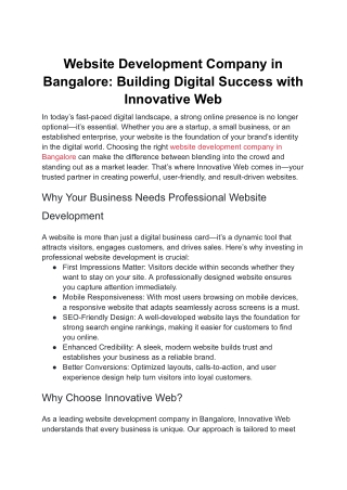 Website Development Company in Bangalore Building Digital Success with Innovative Web