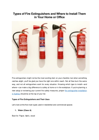 Types of Fire Extinguishers and Where to Install Them in Your Home or Office