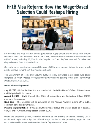 H-1B Visa Reform How the Wage-Based Selection Could Reshape Hiring