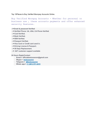 Top 10Places to Buy Verified Moonpay Accounts Online