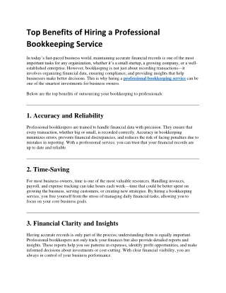 Top Benefits of Hiring a Professional Bookkeeping Service