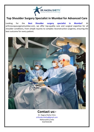 Top Shoulder Surgery Specialist in Mumbai for Advanced Care