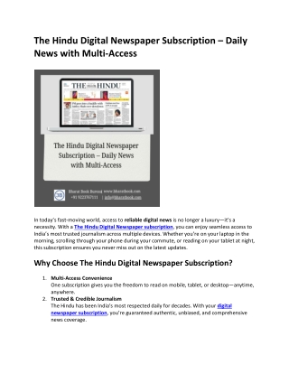 The Hindu Digital Newspaper Subscription – Daily News with Multi-Access