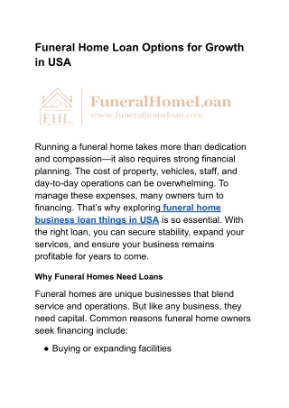 Funeral Home Loan Options for Growth in USA