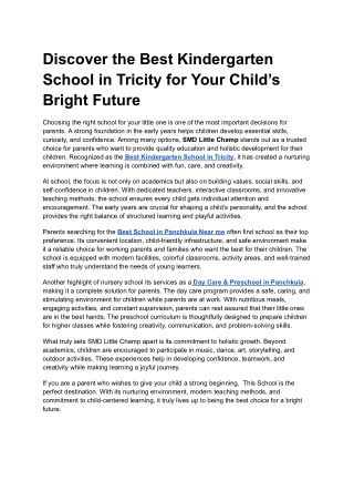 Discover the Best Kindergarten School in Tricity for Your Child’s Bright Future