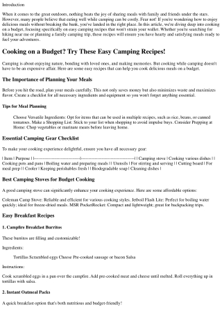 Cooking on a Budget? Try These Easy Camping Recipes!