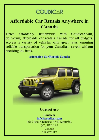Affordable Car Rentals Anywhere in Canada