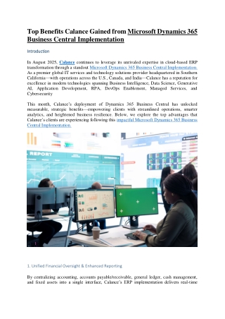 Top Benefits Calance Gained from Microsoft Dynamics 365 Business Central Implementation
