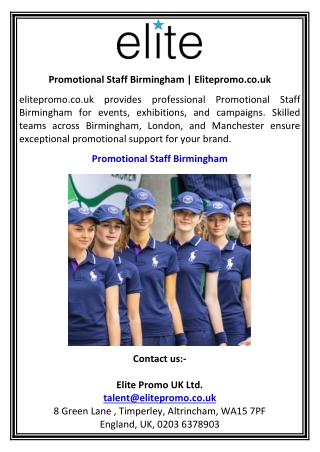 Promotional Staff Birmingham  Elitepromo.co.uk