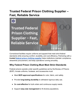 Trusted Federal Prison Clothing Supplier