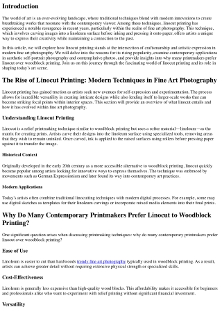 The Rise of Linocut Printing: Modern Techniques in Fine Art Photography