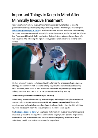 Important Things to Keep in Mind After Minimally Invasive Treatment