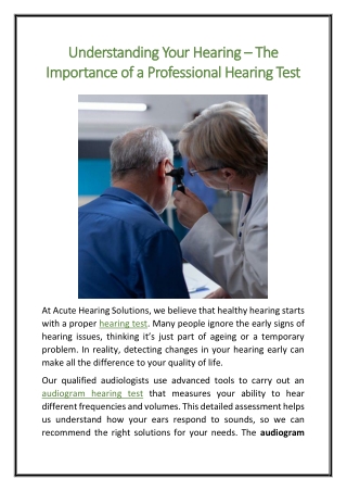 Understanding Your Hearing – The Importance of a Professional Hearing Test