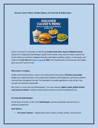 Discover Culver’s Menu: Healthy Options, Fan Favorites & Hidden Gems