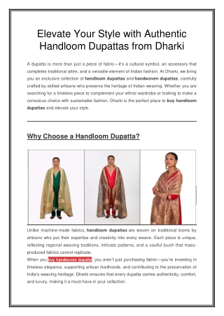 Elevate Your Style with Authentic Handloom Dupattas from Dharki