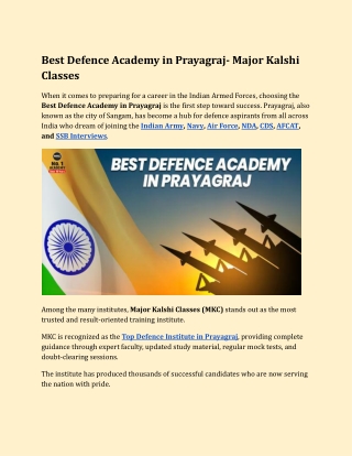 Best Defence Academy in Prayagraj- Major Kalshi Classes