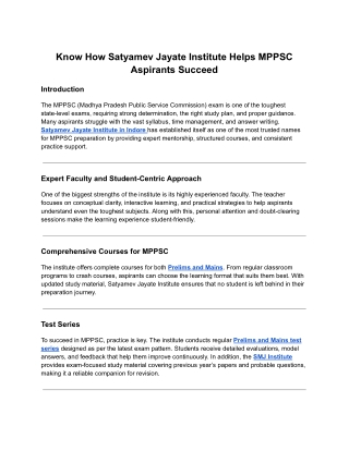 Know How Satyamev Jayate Institute Helps MPPSC Aspirants Succeed