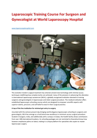 Laparoscopic Training Course For Surgeon and Gynecologist at World Laparoscopy Hospital