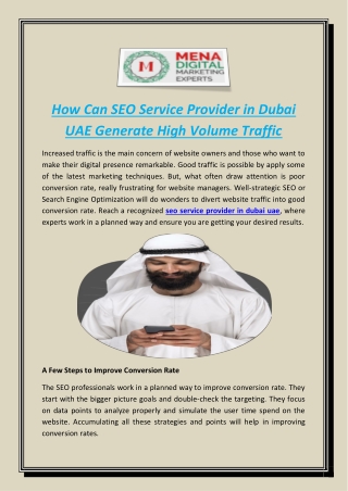How Can SEO Service Provider in Dubai UAE Generate High Volume Traffic
