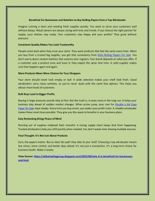 Beneficial For Businesses and Retailers to Buy Rolling Papers from a Top Wholesaler