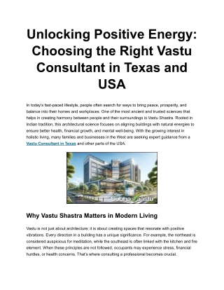 Unlocking Positive Energy_ Choosing the Right Vastu Consultant in Texas and USA