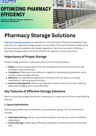 Pharmacy Storage Solutions