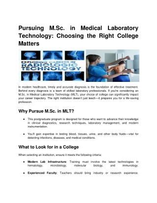 Pursuing M.Sc. in Medical Laboratory Technology_ Choosing the Right College Matters
