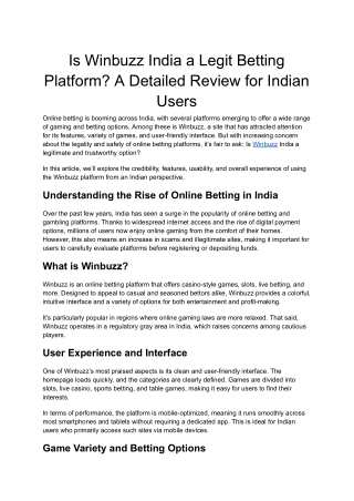 Is Winbuzz India a Legit Betting Platform? A Detailed Review for Indian Users