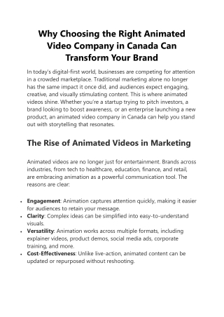 Why Choosing the Right Animated Video Company in Canada Can Transform Your