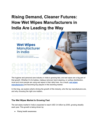 Wet wipes manufacturers in India