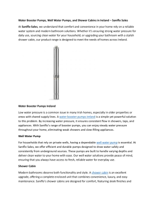 Water Booster Pumps, Well Water Pumps, and Shower Cabins in Ireland - Saniflo Sales