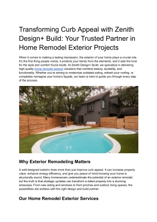 Your Trusted Partner in Home Remodel Exterior Projects