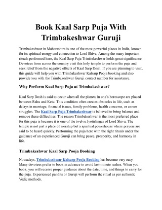 Book Kaal Sarp Puja With Trimbakeshwar Guruji