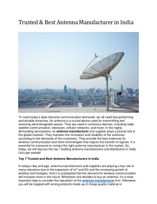 Trusted & Best Antenna Manufacturer in India