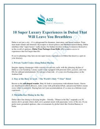 10 Super Luxury Experiences in Dubai That Will Leave You Breathless