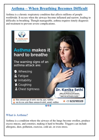 Asthma – When Breathing Becomes Difficult