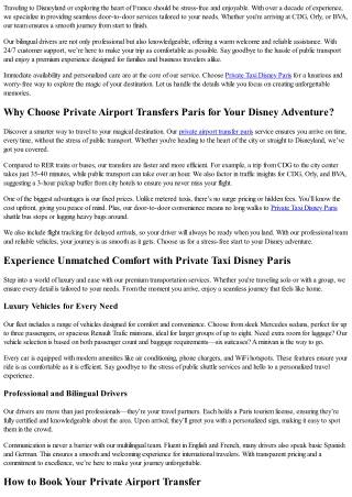 Private Airport Transfers Paris with Private Taxi Disney Paris