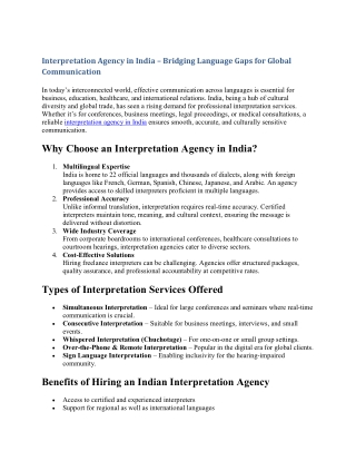 Interpretation Agency in India – Bridging Language Gaps for Global Communication