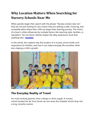 Why Location Matters When Searching for Nursery Schools Near Me