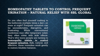 Homeopathy Tablets to Control Frequent Urination – Natural Relief with SBL Global