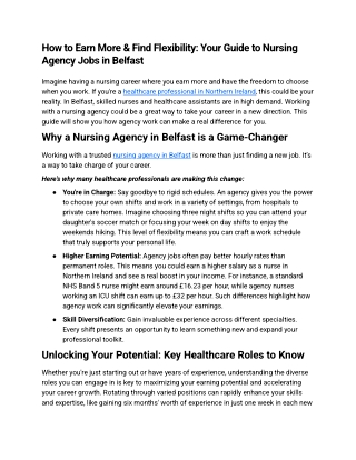 How to Earn More & Find Flexibility-Your Guide to Nursing Agency Jobs in Belfast