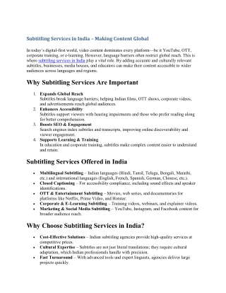 Subtitling Services in India – Making Content Global