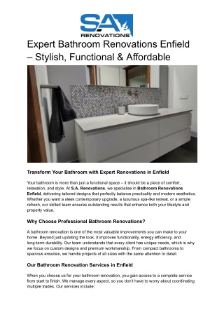 Expert Bathroom Renovations Enfield – Stylish, Functional & Affordable