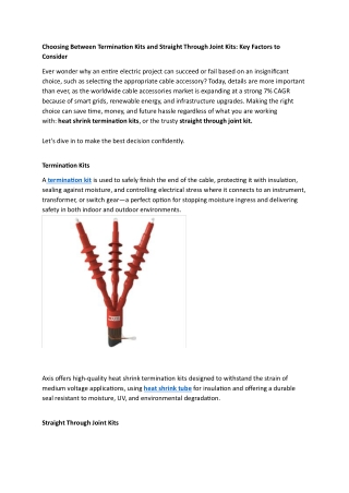 Choosing Between Termination Kits and Straight Through Joint Kits