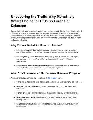 Uncovering the Truth_ Why Mohali is a Smart Choice for B.Sc. in Forensic Sciences